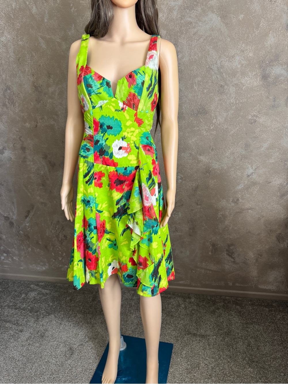 Y2K 2000s Nanette Lepore Lime Green Floral Print Dress Summer Dress Vacay Outfit